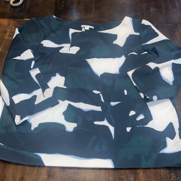 COS Navy and Green  3/4 Kimono Sleeve Top SZ 12. Boxy Look - Picture 1 of 8